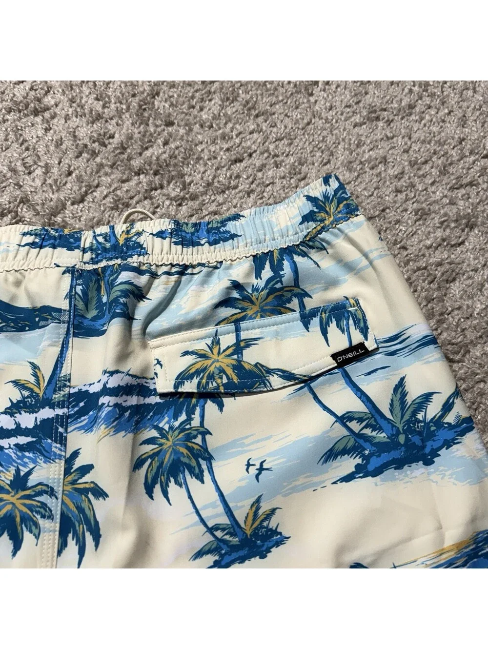 O’Neill Hyperfreak Boardshorts Blue & White Tropical Palm Swim Trunks Mens XL